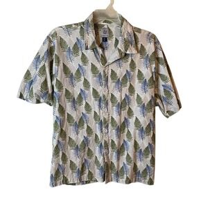 Kilburne & Finch Hawaiian Shirt Linen Blend XXL Mens Button Up Green Leaf Print